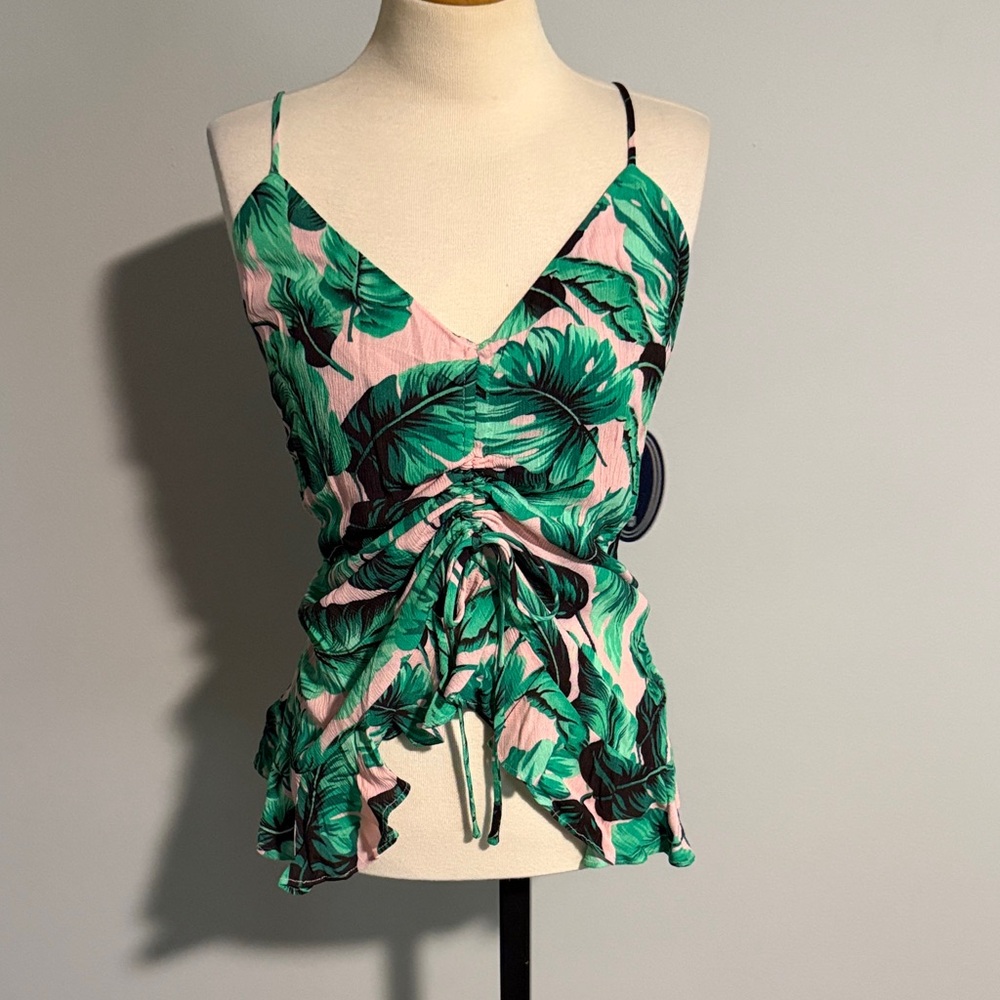 Tropical Print Ruched Camisole Top